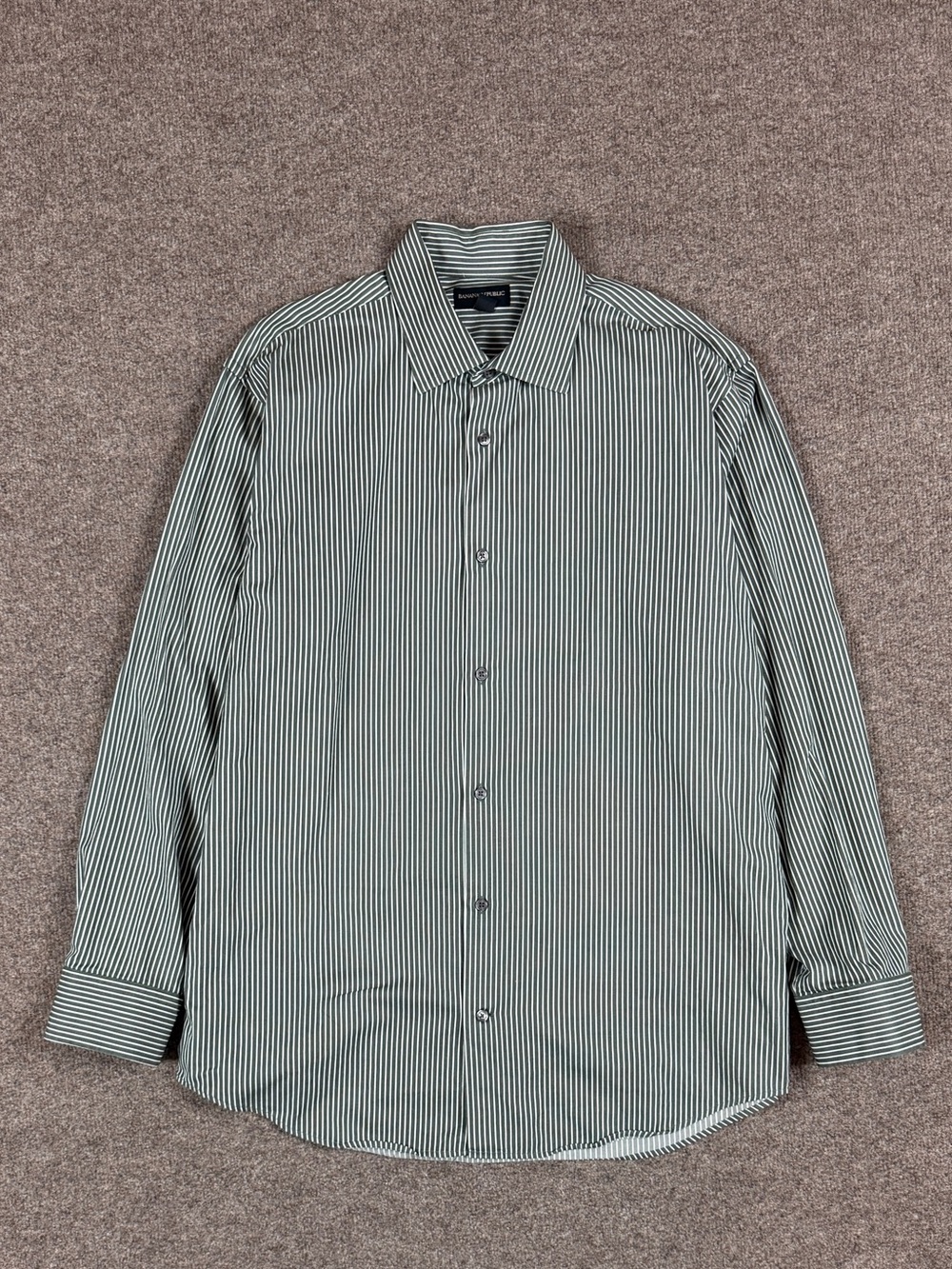 Banana Republic Green Striped Button Up Long Sleeve Shirt Men’s XL 100% Cotton